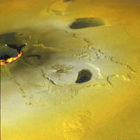 Active volcano and lava bed on Io